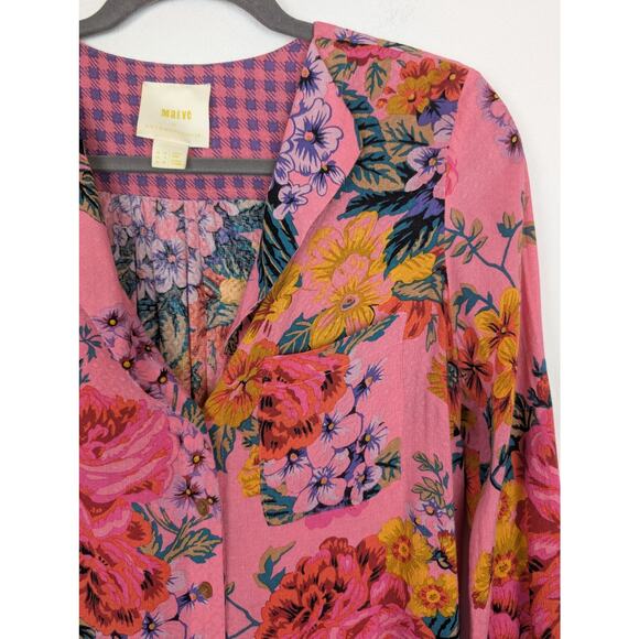 Anthropologie Maeve Top Manifold Button Down Shirt Floral Boho Pink Size 8 - Picture 6 of 15